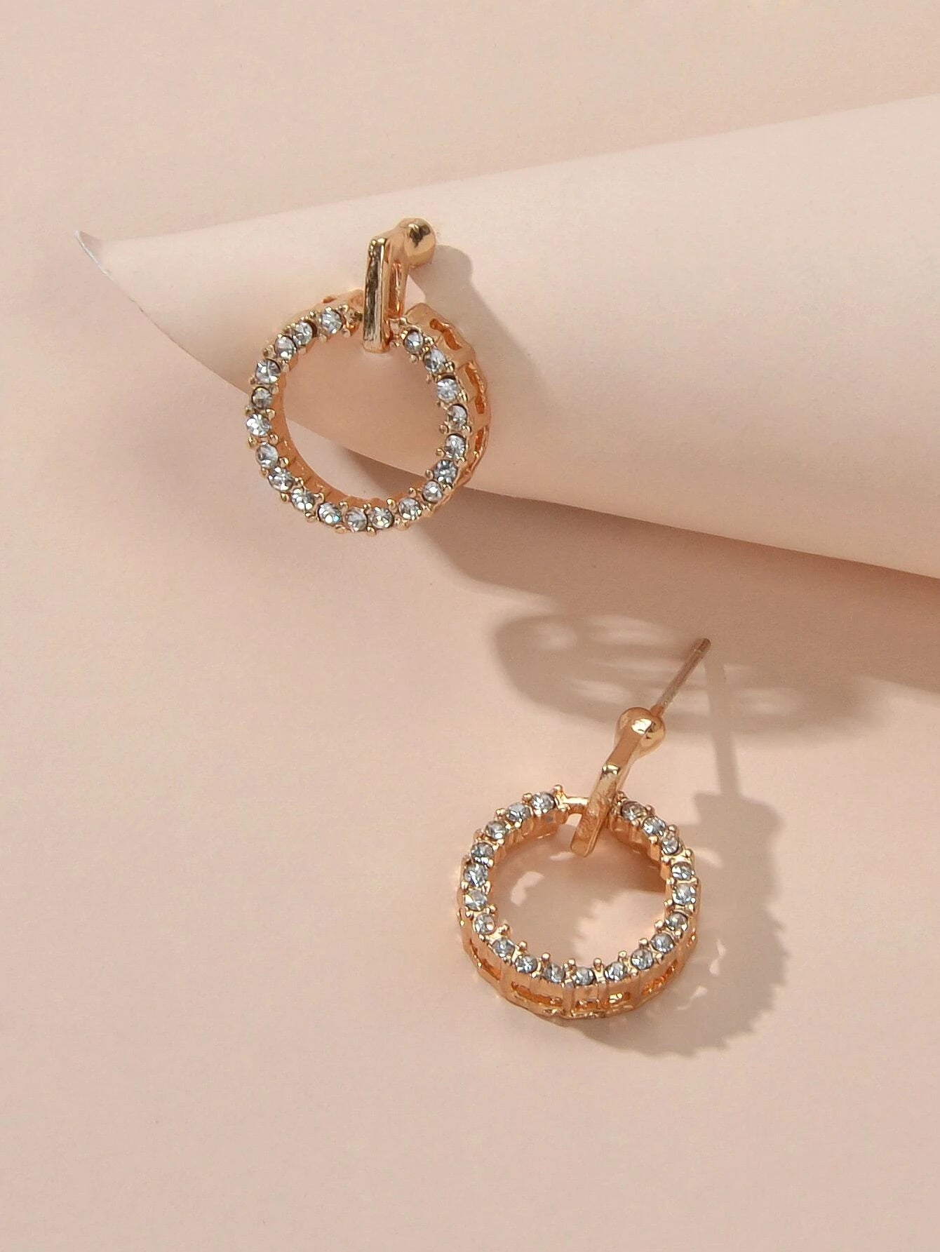 Luxurious Jewellery Stunning Rhinestone Decor Gold Circle Stud Women Earrings-0