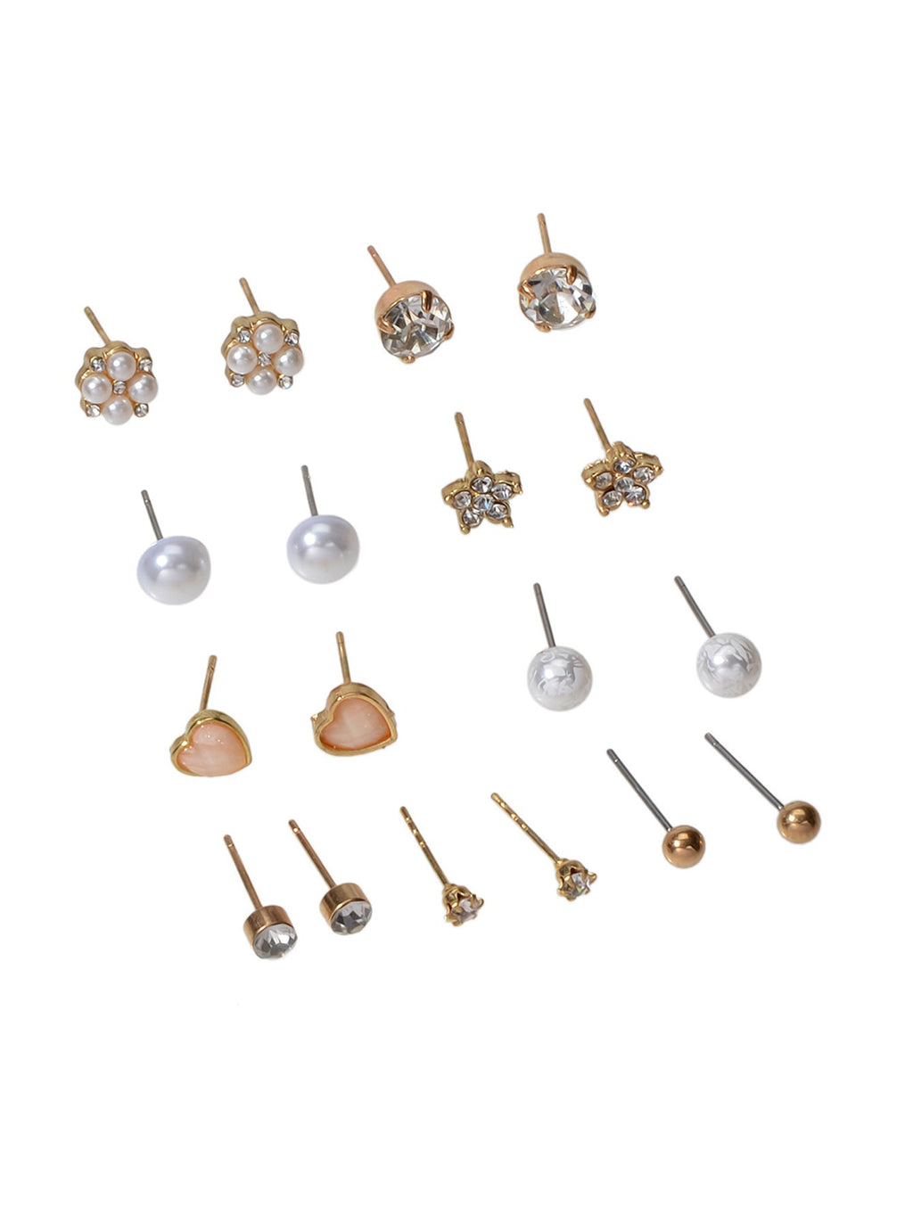 9 pairs Ladies Jewellery Shining Rhinestone Pearl Flower Heart Stud Earrings Set
