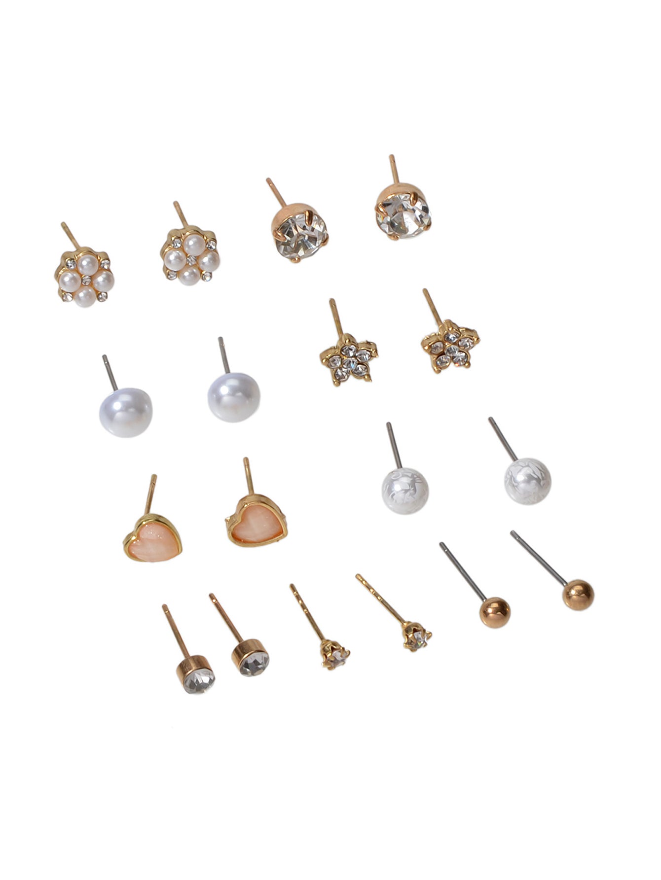 9 pairs Ladies Jewellery Shining Rhinestone Pearl Flower Heart Stud Earrings Set
