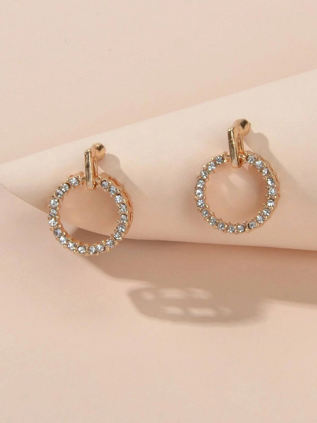 Luxurious Jewellery Stunning Rhinestone Decor Gold Circle Stud Women Earrings-2