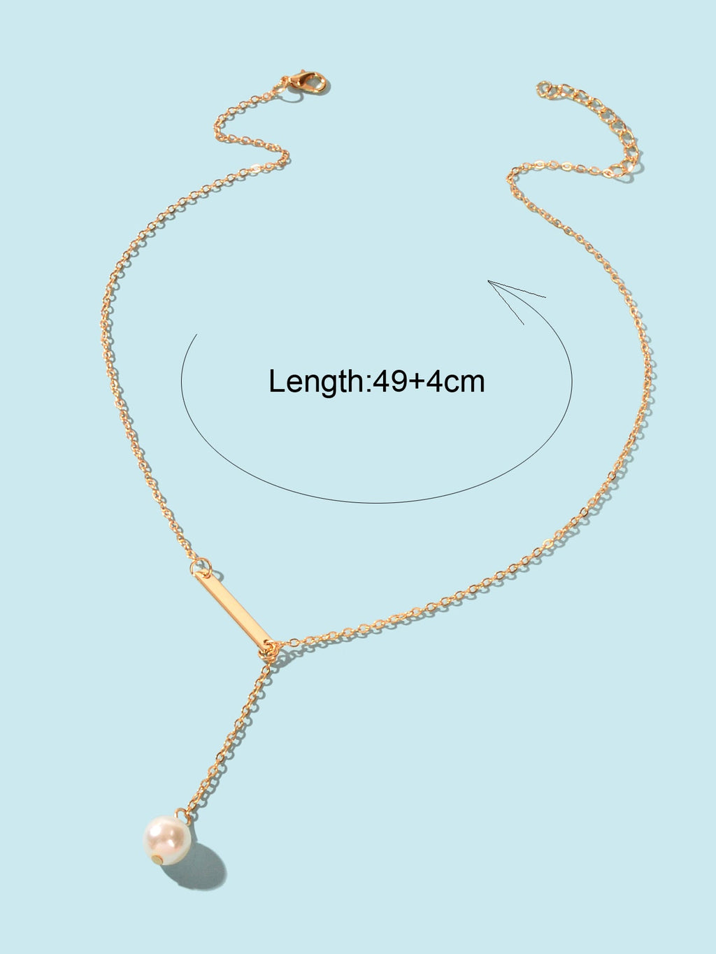 Designer Jewelry Gold Chain Geometric Bar Lariat Y-Shaped Pearl Pendant Necklace-3