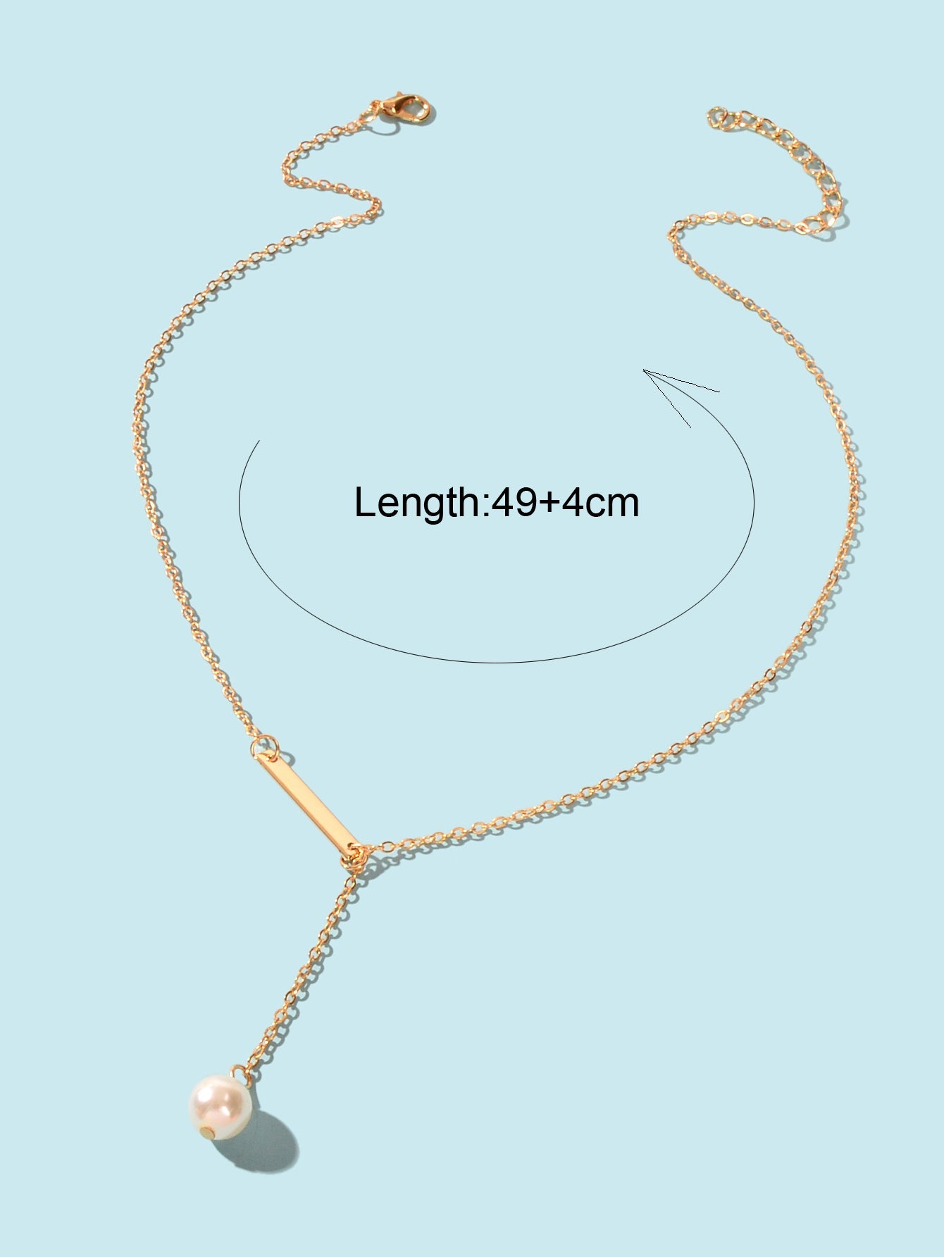 Designer Jewelry Gold Chain Geometric Bar Lariat Y-Shaped Pearl Pendant Necklace-3