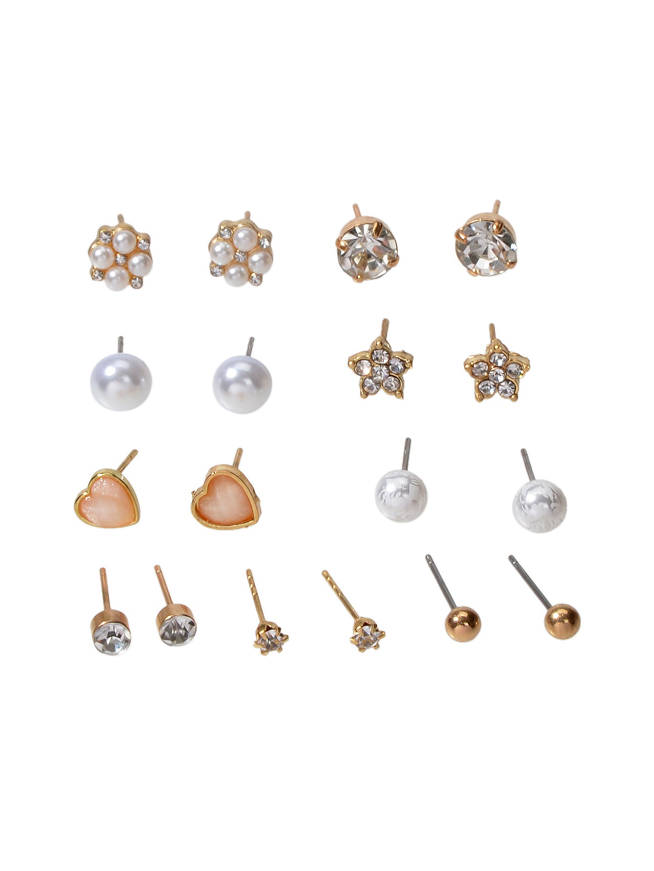 9 pairs Ladies Jewellery Shining Rhinestone Pearl Flower Heart Stud Earrings Set