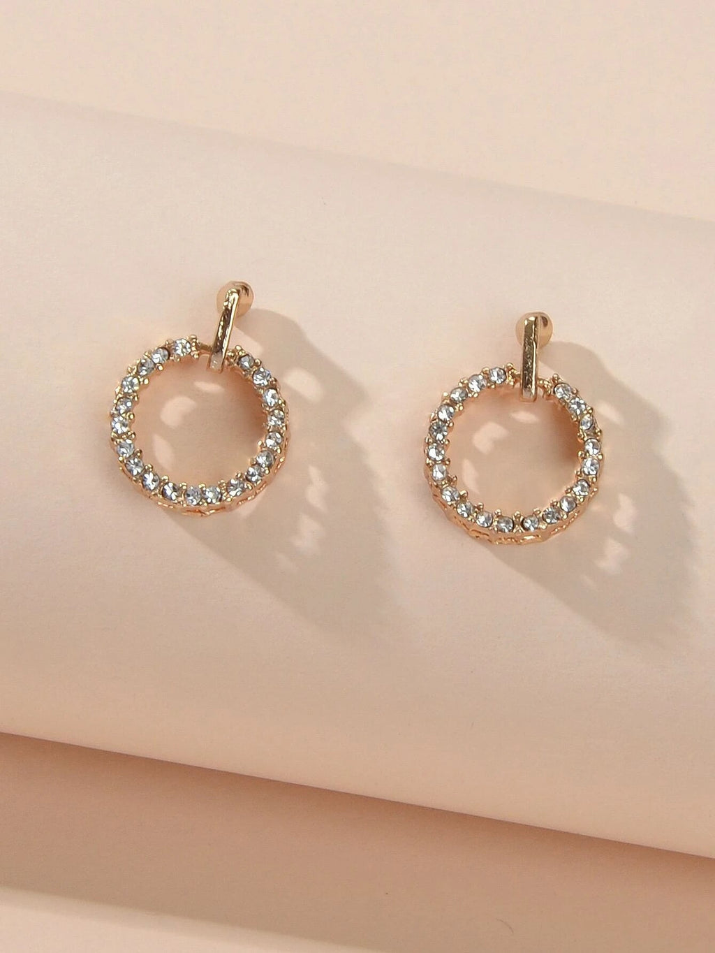 Luxurious Jewellery Stunning Rhinestone Decor Gold Circle Stud Women Earrings-3