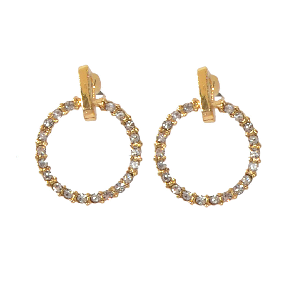 Luxurious Jewellery Stunning Rhinestone Decor Gold Circle Stud Women Earrings-4