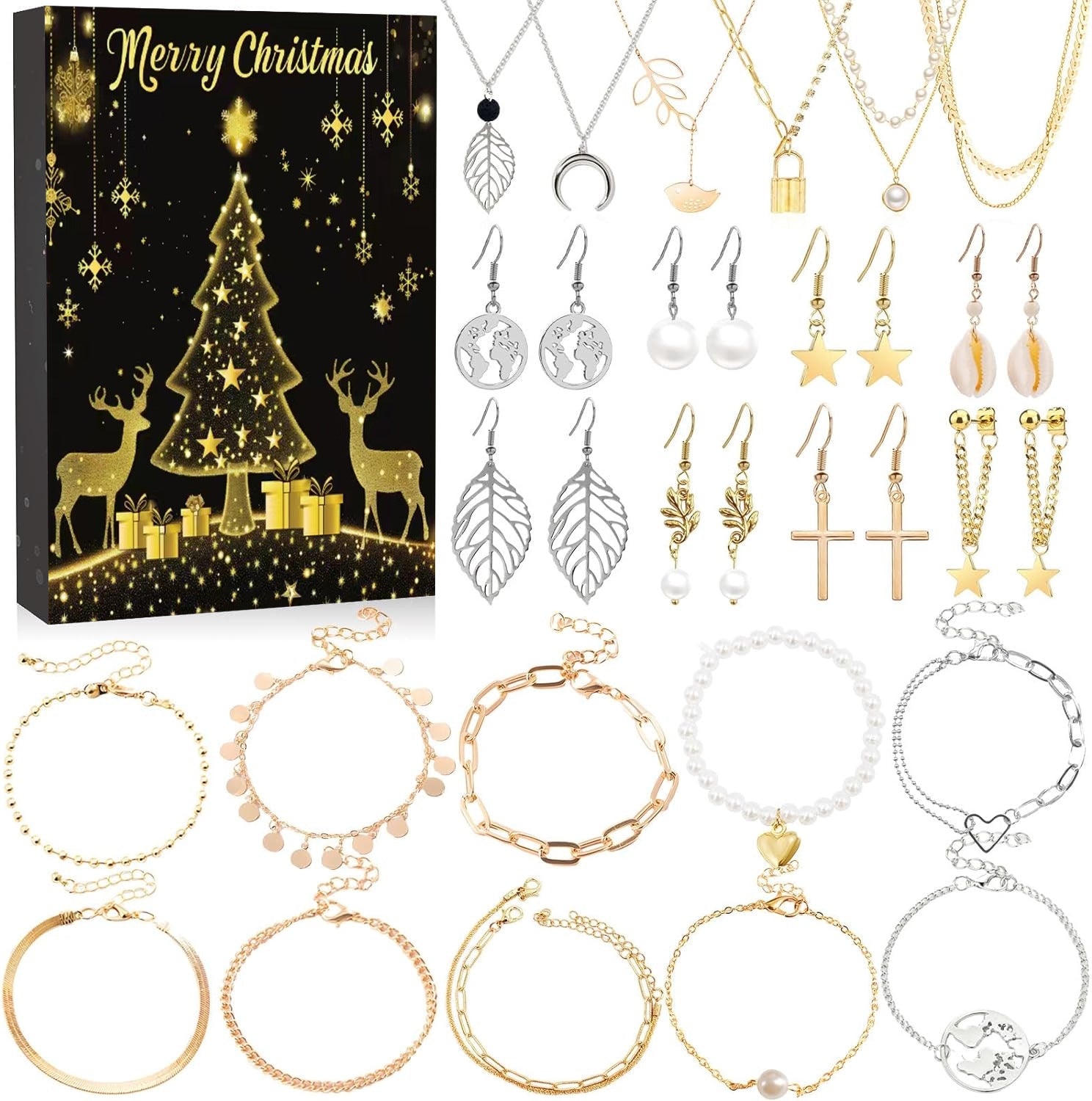NNEDSZ Elegant Jewelry Advent Calendar - Necklaces, Earrings, and Bracelets Gift Set-0